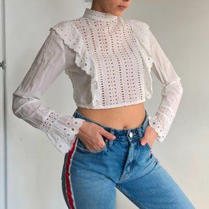 white crop ruffle top